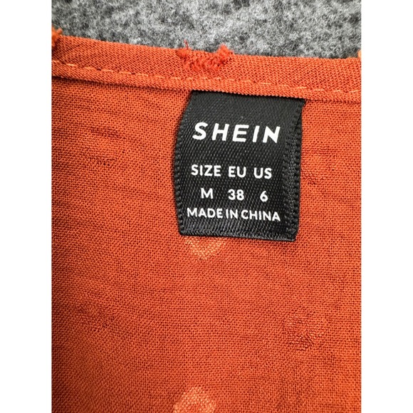 Shein Womens Sz M Rust Orange Long Sleeve Maxi Dress Swiss Dot Belted Tiered - Picture 6 of 11